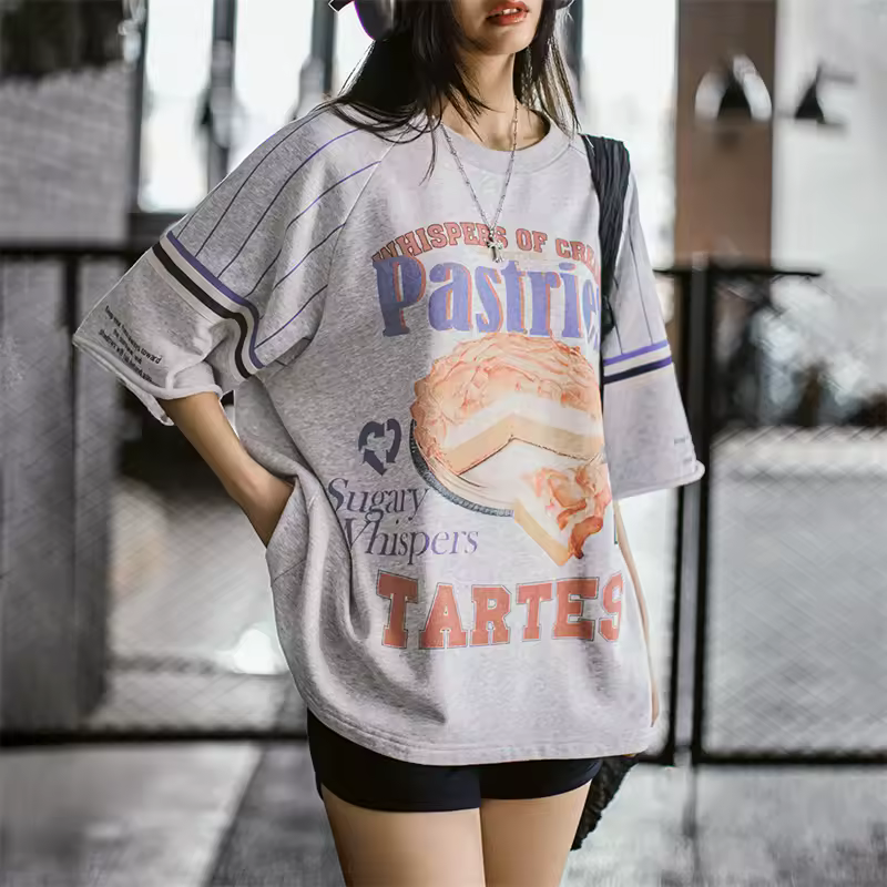 Vintage Loose Street Casual Outfits Breathable Printed Short Sleeves T-Shirt - Image 3