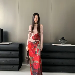 Vintage Mesh Lace Up Wrap Fashion Luxury Designer Long Skirts