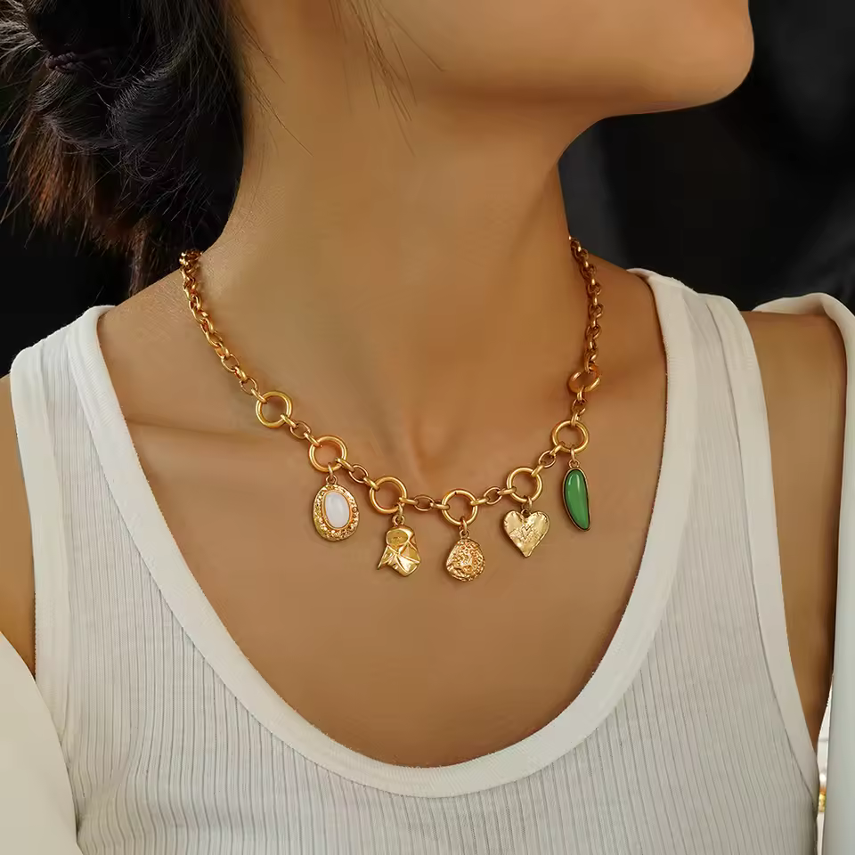 Vintage Metal Boho Coquette Plant Zinc Alloy Link Chain Anniversary Cute Necklace