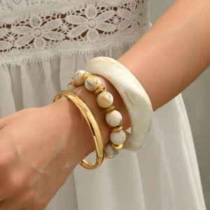 Vintage One Set Exaggerated Resin Wide Beads Strand Bangles Bracelet Sets