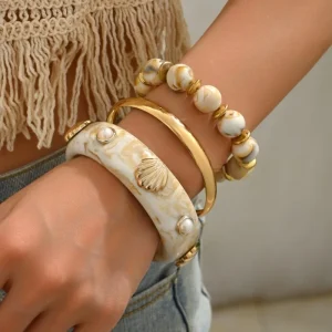 Vintage Pearl Shell Resin One Set Bohemian Ethnic Beads Strand Bracelet Bangle Sets