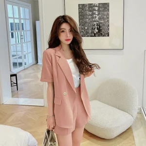 Vintage Peter Pan Collar Blazer Low Waist Shorts 2 Piece Loose Suits