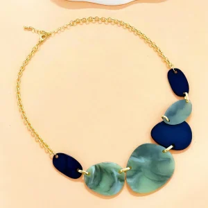 Vintage Round Zinc Alloy Pebble Chain Pendant Necklace