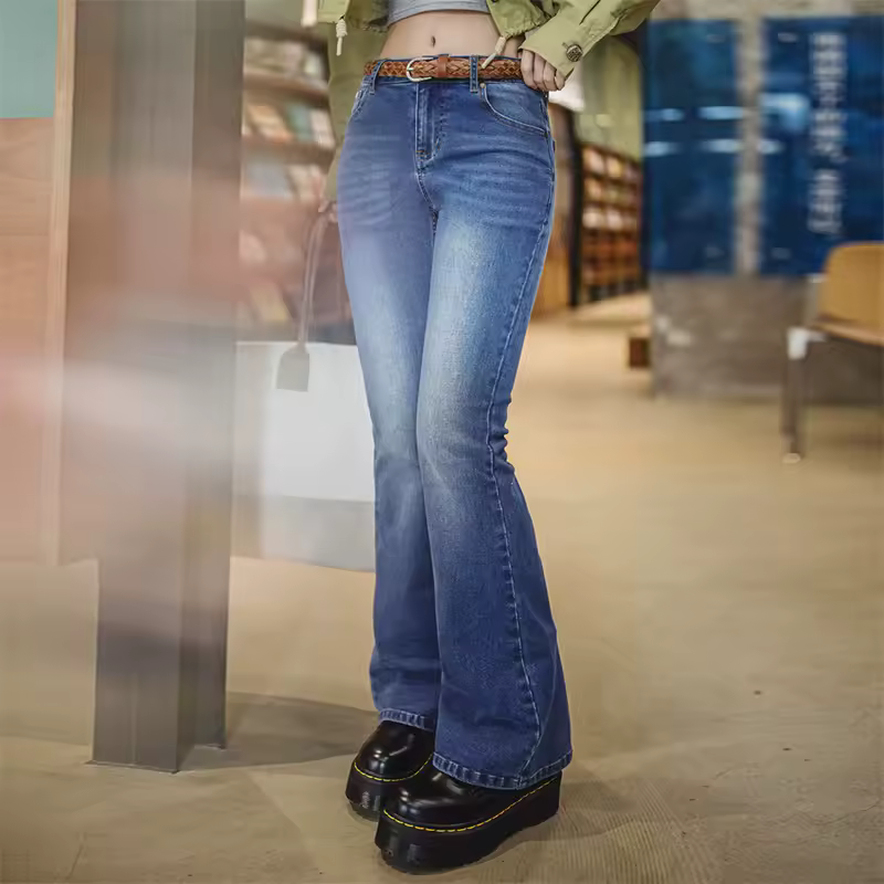 Vintage Slim Fit Washed Low Waist Denim Pants With Zipper Casual Street Trousers - Image 3