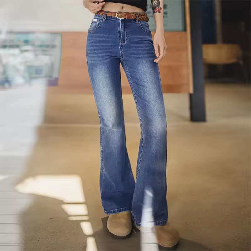 Vintage Slim Fit Washed Low Waist Denim Pants With Zipper Casual Street Trousers - Image 2