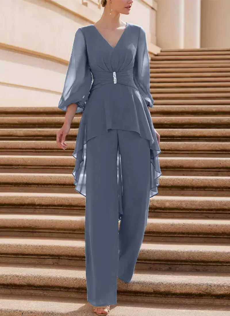 Vintage V-Neck Half Sleeves Jumpsuit Ruffles Floor-Length Guest Dresses - Image 10