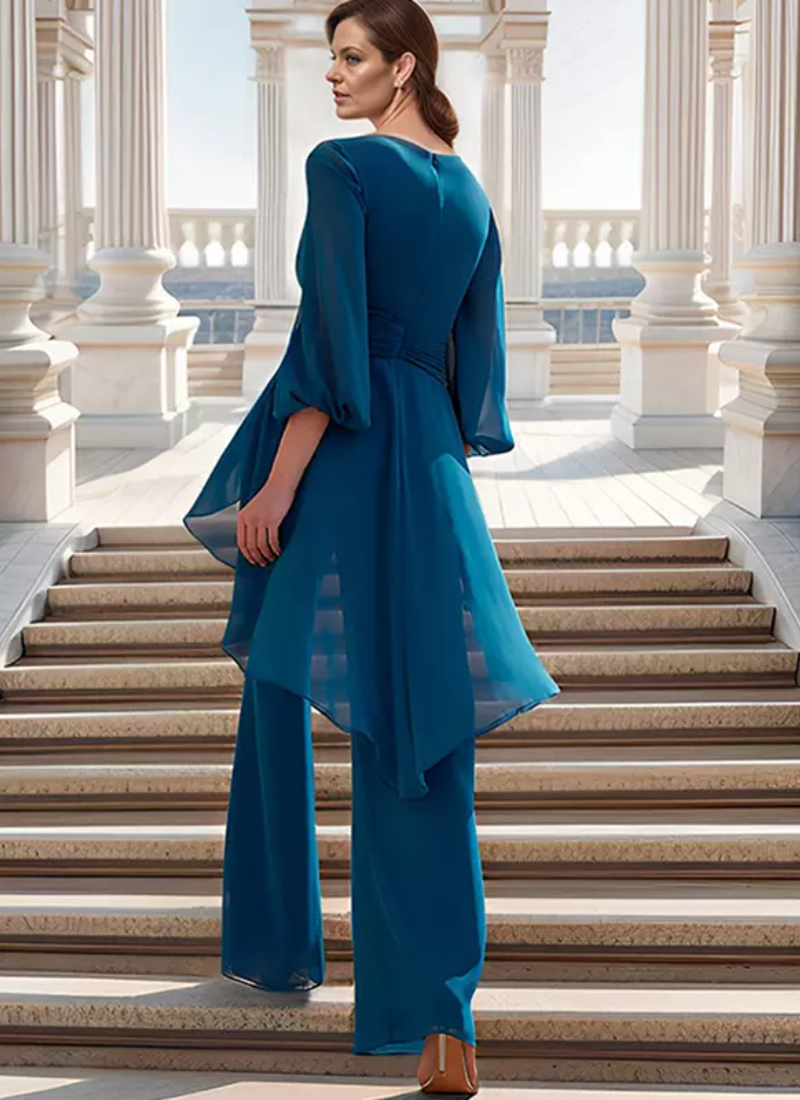 Vintage V-Neck Half Sleeves Jumpsuit Ruffles Floor-Length Guest Dresses - Image 9