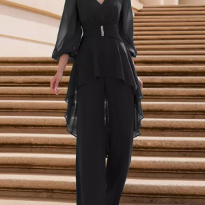 Vintage V-Neck Half Sleeves Jumpsuit Ruffles Floor-Length Guest Dresses