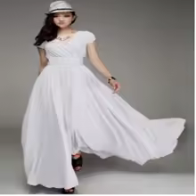 Elegant Chiffon Monochromatic Bohemian Long Short-Sleeved Dress - Image 10