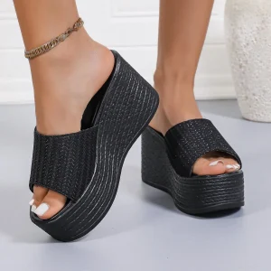 Casual Beach Style Weave Pattern Platform Wedges High Heel Sandals