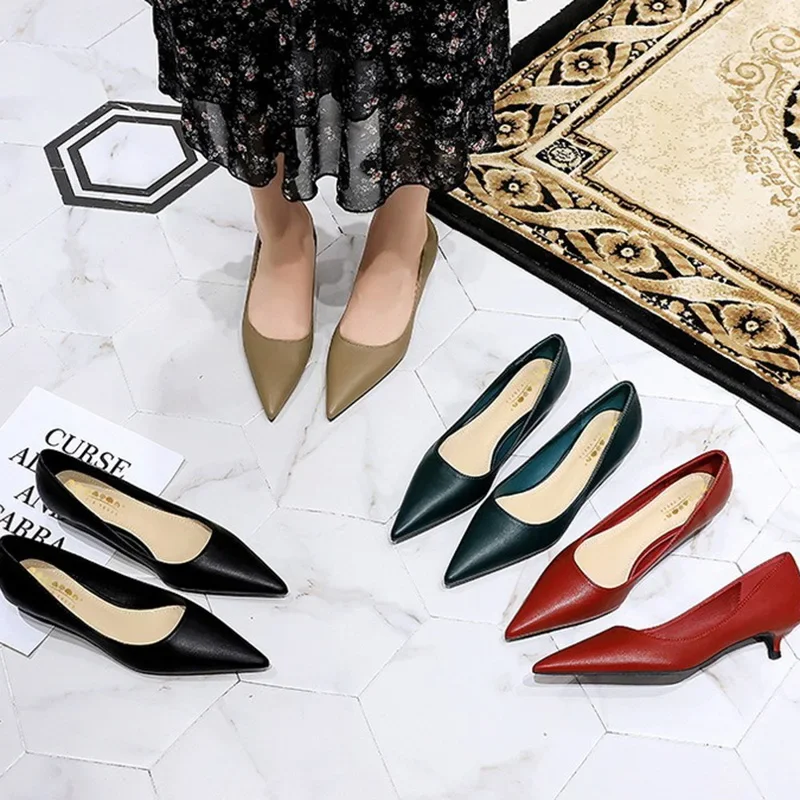 Soft Leather Pointed Toe Concise Office Style High Heels Pumps - Image 9