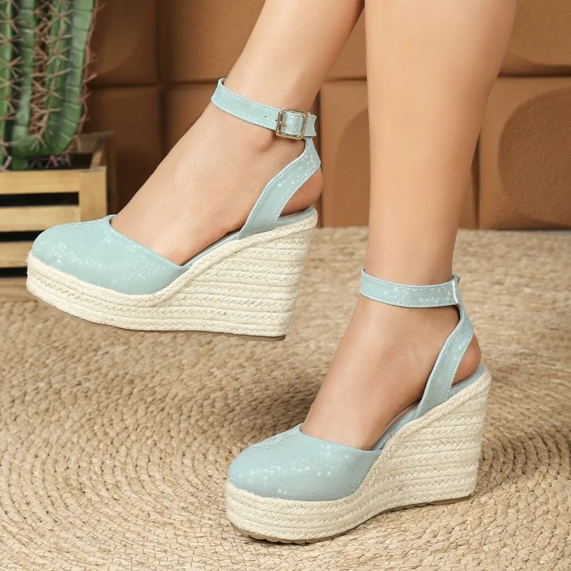 Elegant Bonded Leather Wedge Super High Heels Sandals - Image 2