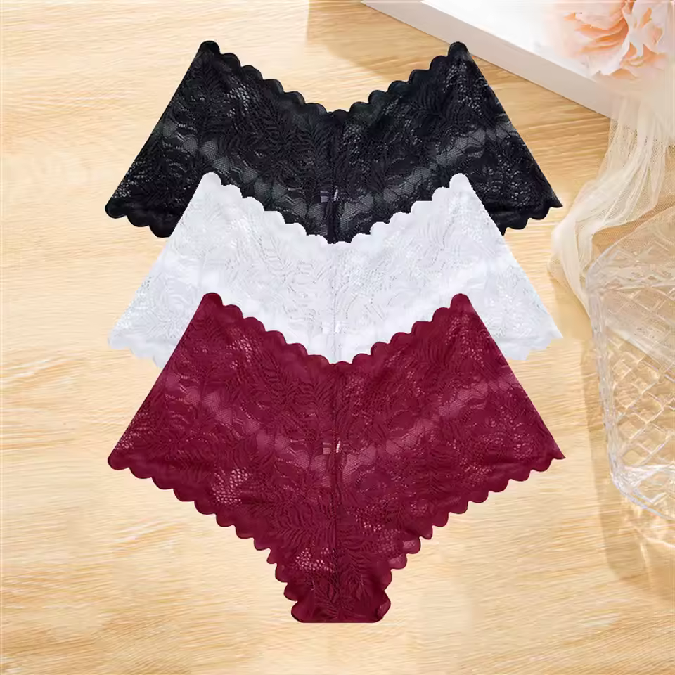 3Pcs Set Floral Lace Low-Rise Floral Underwear Panties - Image 16