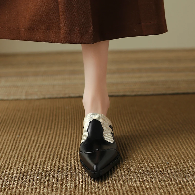 High-Quality Genuine Leather Cowhide Comfortable Simple Home Muller Shoes - Image 12