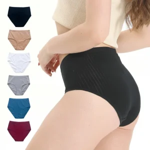 5Pcs Set High Rise Cotton Lingerie Solid Color Briefs Seamless Underwear