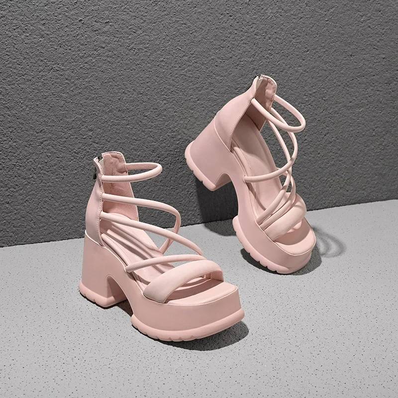 Elegant Buckle Slope Thin Band Sole Wedges High Heels Sandals - Image 5