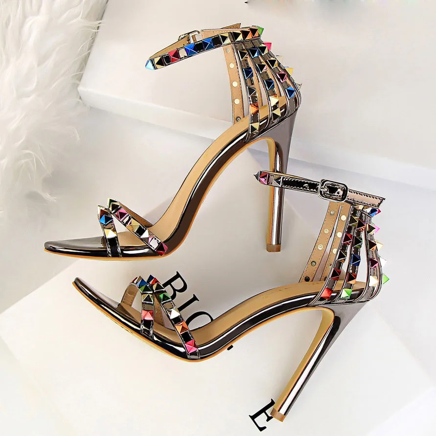 Luxury Stiletto Gladiator Stripper Rivets Open Toe High Heels Sandles - Image 9