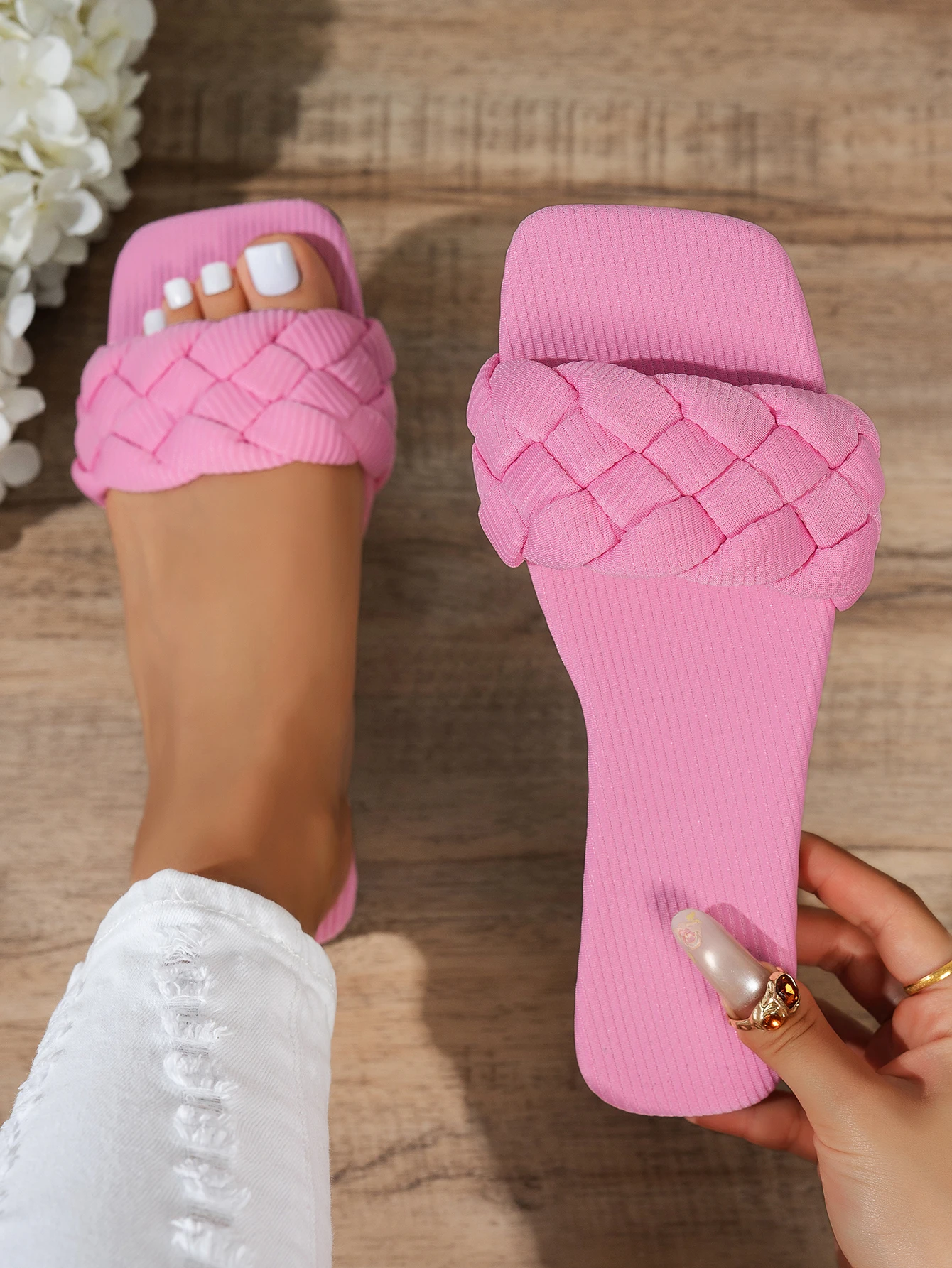 Casual Shallow Square-toe Basket Flat Home Indoor Flat Slippers - Image 9