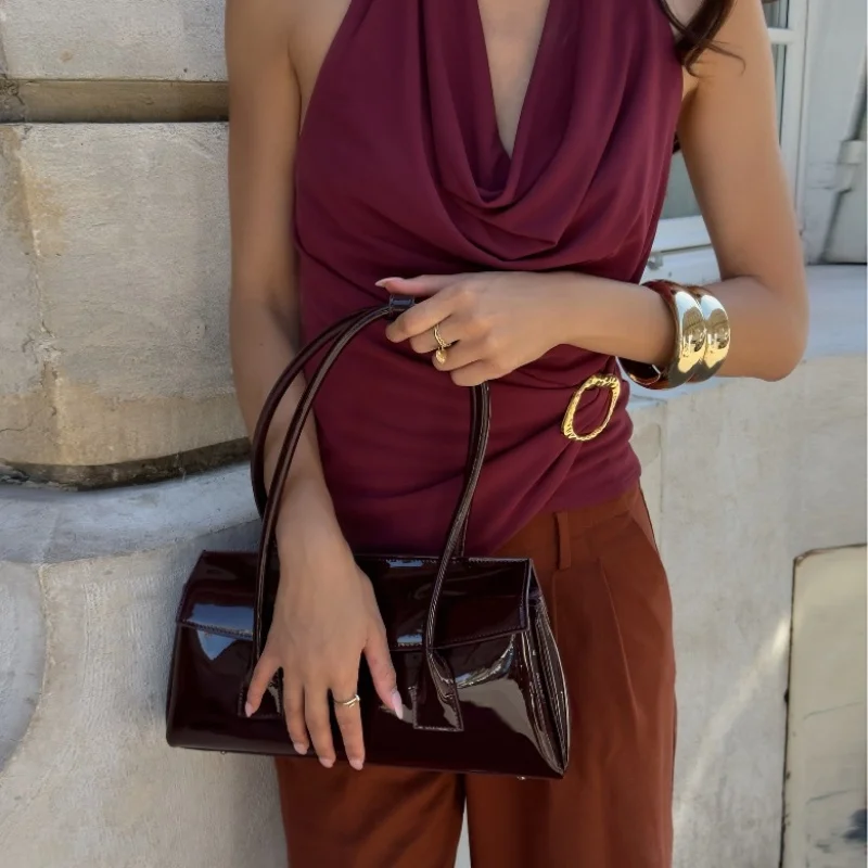 Casual Basic V-Neck Solid Sleeveless Slim Fit Halter Tank Top - Image 3