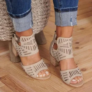 Boho Artificial Leather With Buckles Low Block Heel Sandals