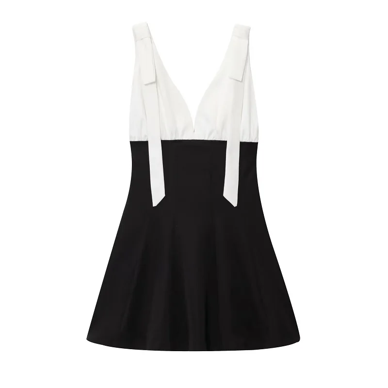 Casual Bow Backless Patchwork Short Slip Mini Dresses - Image 2