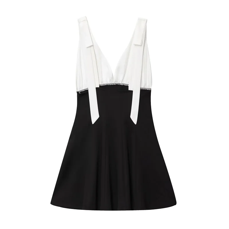 Casual Bow Backless Patchwork Short Slip Mini Dresses - Image 3