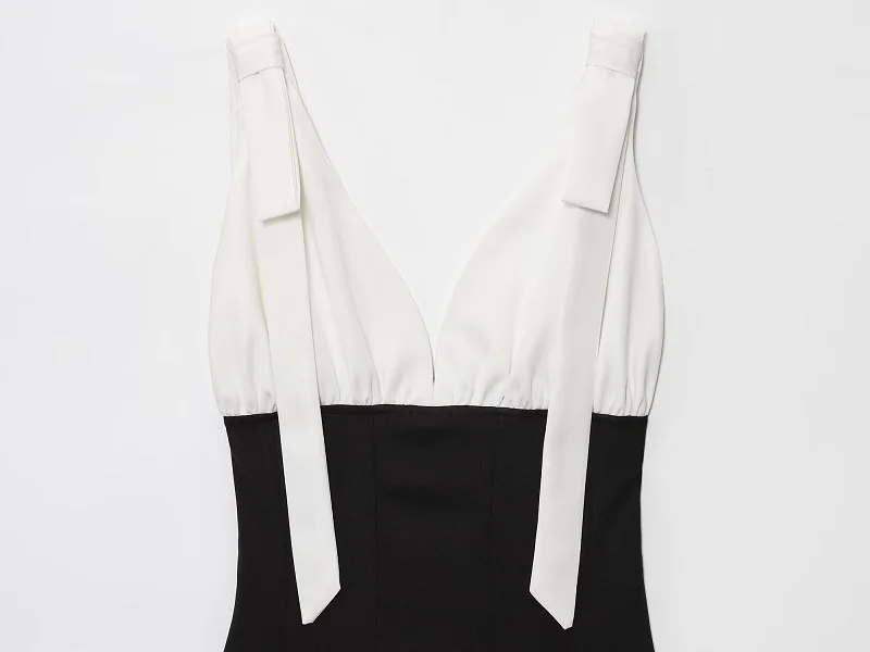 Casual Bow Backless Patchwork Short Slip Mini Dresses - Image 4