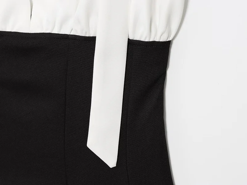 Casual Bow Backless Patchwork Short Slip Mini Dresses - Image 5