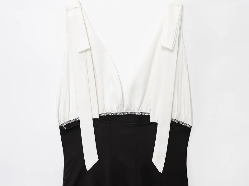 Casual Bow Backless Patchwork Short Slip Mini Dresses - Image 7