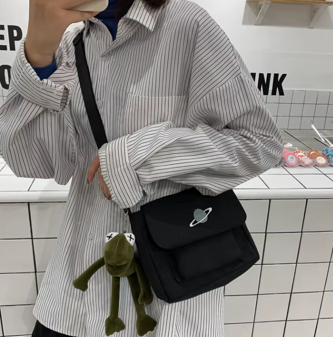 Casual Collage Student Messenger Small Bag Canvas Shoulder Crossbody Bag - Image 7