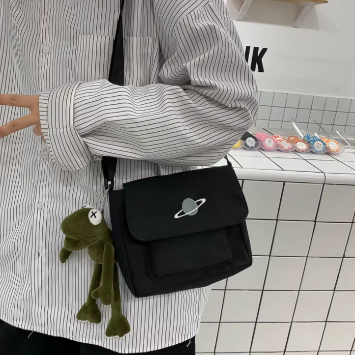 Casual Collage Student Messenger Small Bag Canvas Shoulder Crossbody Bag - Image 5