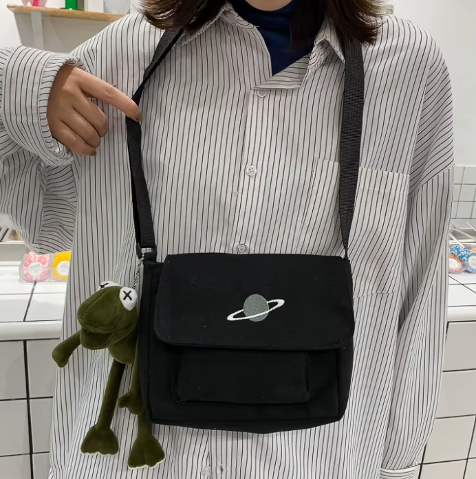 Casual Collage Student Messenger Small Bag Canvas Shoulder Crossbody Bag - Image 4