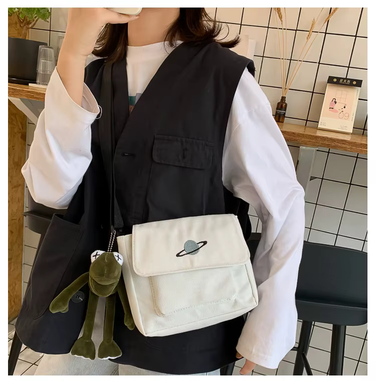 Casual Collage Student Messenger Small Bag Canvas Shoulder Crossbody Bag - Image 12