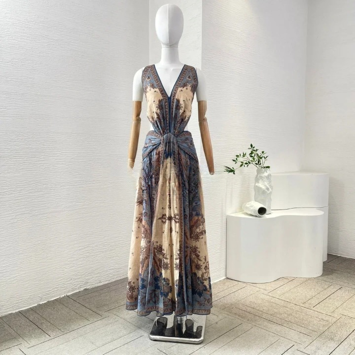 Casual Deep V Neck Cut Out High Slit Backless Midi Dress - Image 2