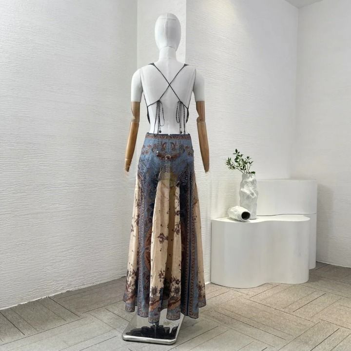 Casual Deep V Neck Cut Out High Slit Backless Midi Dress - Image 3