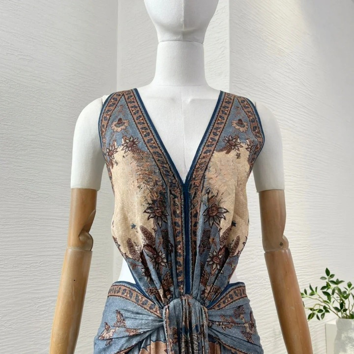 Casual Deep V Neck Cut Out High Slit Backless Midi Dress - Image 4