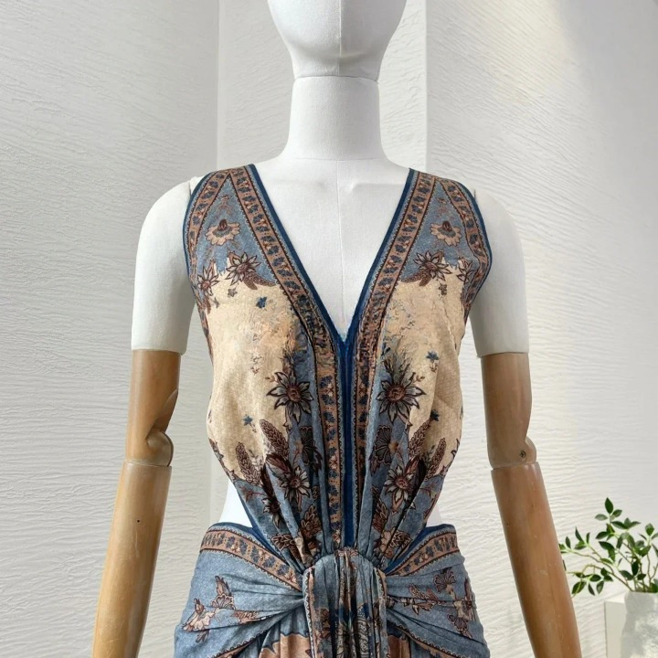 Casual Deep V Neck Cut Out High Slit Backless Midi Dress - Image 6