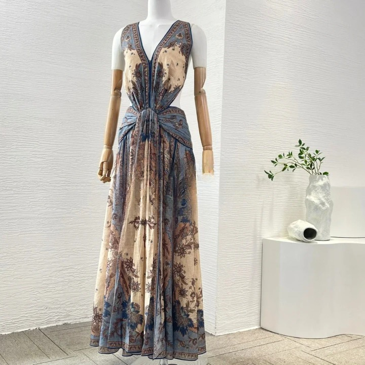 Casual Deep V Neck Cut Out High Slit Backless Midi Dress - Image 7