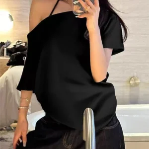 Casual Design Off Shoulder Solid Short Sleeve Chic Loose T-shirts