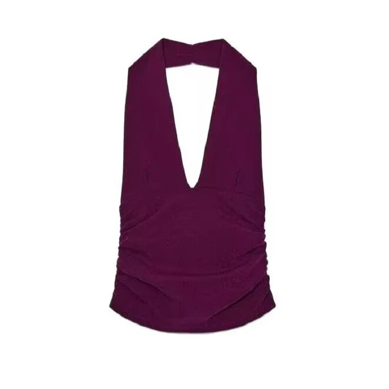 Casual Halter Crop Top Long Ruched Tight Pencil Skirt And Top Two Piece Set - Image 9