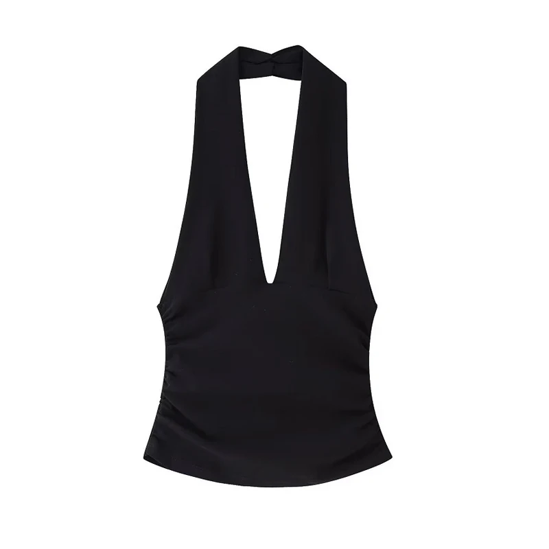 Casual Halter Crop Top Long Ruched Tight Pencil Skirt And Top Two Piece Set - Image 8