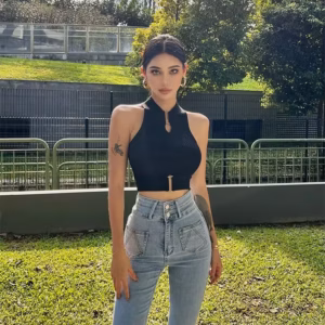 Casual Halter Off Shoulder Elastic Slim Solid Knit Sports Solid Tank Tops