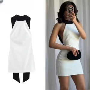 Casual Halter Zipper Backless Synthetic fiber off Shoulder Mini Dress