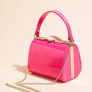Casual Highlight Cute Simple Patent Pearlescent Leather Handheld Hard Shell Clip Dinner Bag