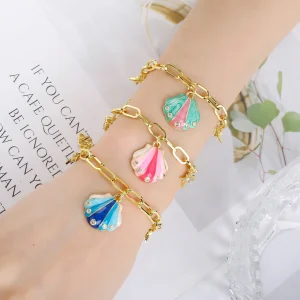 Casual New Creative Metal Shell Shape Gold-Plated Star Cubic Zircon Bracelet