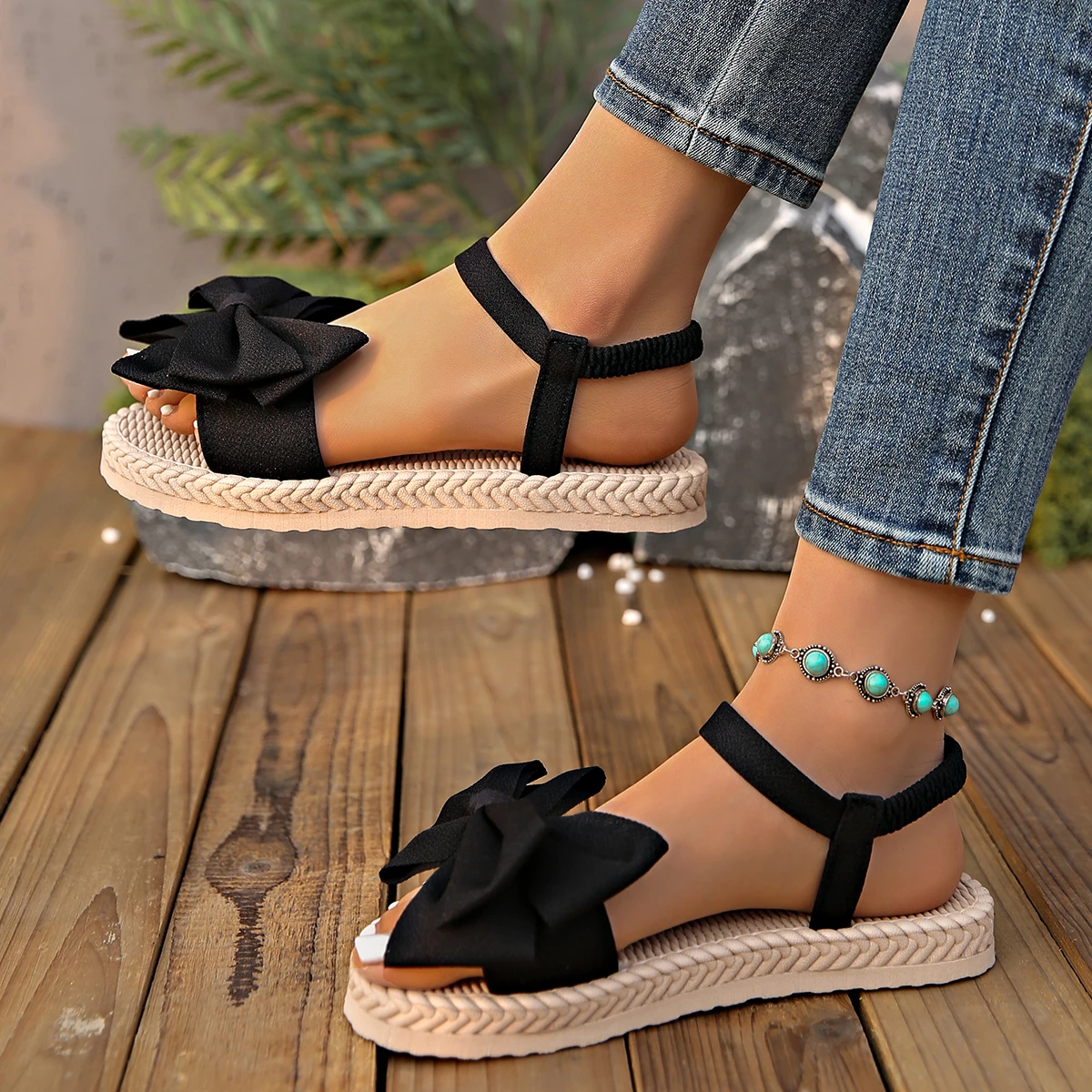 Casual Outdoor Bow Tie Beach Style Lightweight Flat Sandals - Image 8