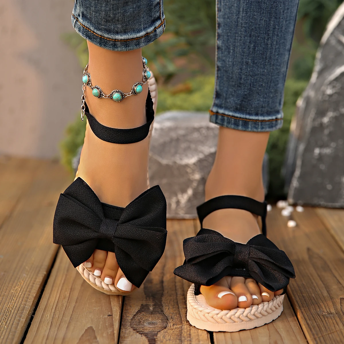 Casual Outdoor Bow Tie Beach Style Lightweight Flat Sandals - Image 5