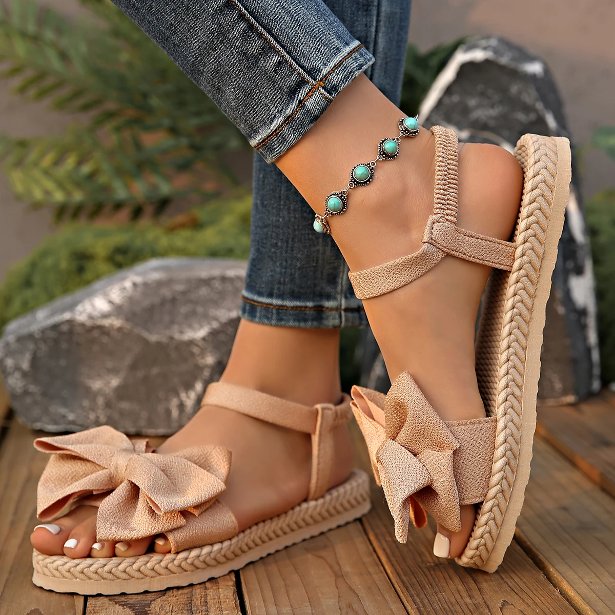 Casual Outdoor Bow Tie Beach Style Lightweight Flat Sandals - Image 2