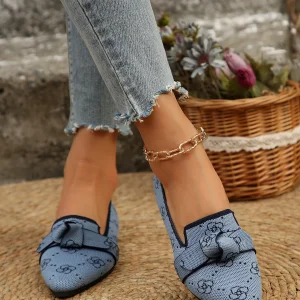 Casual Pointed Toe Breathable Knitted Slip on Flats Comfortable Walking Loafers