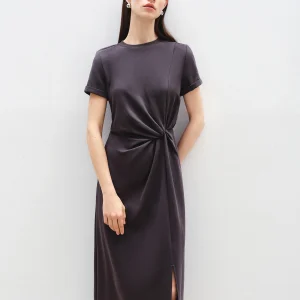 Casual Round Neck Short Sleeve Mid-Calf Solid Long Dresses